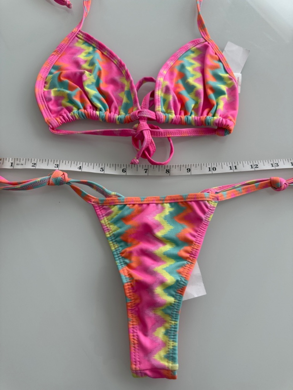 Kids Pink Multicolor Zigzag Tie Bikini Swimsuit